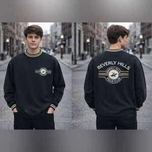 Vintage Y2K Men’s Beverly Hill Polo Black Yellow Oversized Logo Sweatshirt XXL